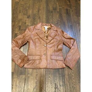 Vintage Y2K Guess USA Leather Jacket – Size Medium Brown Full Leather • 2‑Button